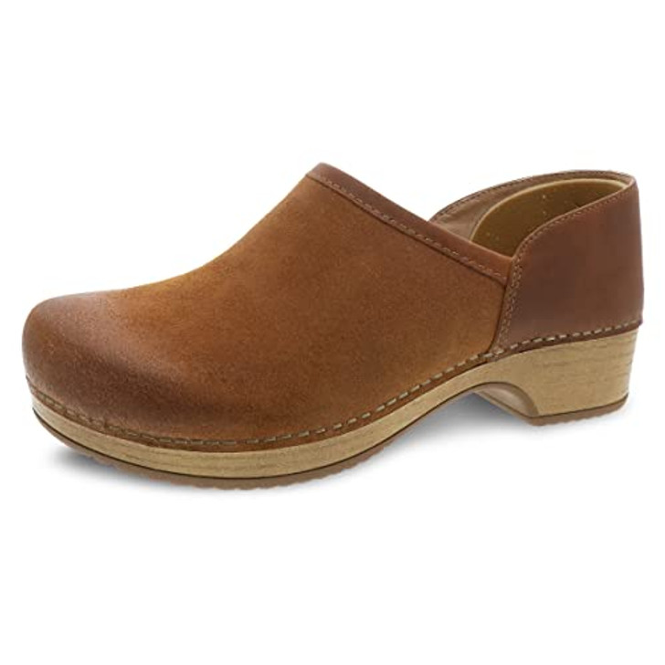 Dansko Brenna Tan Slip On Clogs for Women Memory Foam and Arch Support for All -Day Comfort and Support Lightweight EVA Oustole for Long-Lasting Wear Tan Burnished Suede 9.5-10 M US