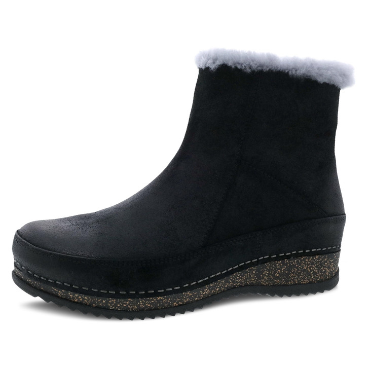 Dansko Women's Mitzy Boot - Lightweight Outsole and Durable, Comfortable Ride on Patented Stapled Construction - Faux Fur Collar and Inside Zip Black 8.5-9 M US