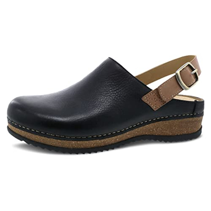 Dansko Women's Merrin Sling-Back Mule Clog - Dual Density Cork/EVA Midsole and Lightweight Rubber Outsole Provide Durable and Comfortable Ride on Patented Stapled Construction Black 8.5-9 M US