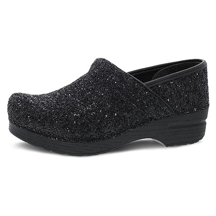 Dansko Professional Slip-On Clogs for Women Rocker Sole and Arch Support for Comfort Ideal for Long Standing Professional Food Service, Healthcare Professional Black Glitter 6.5-7 M US