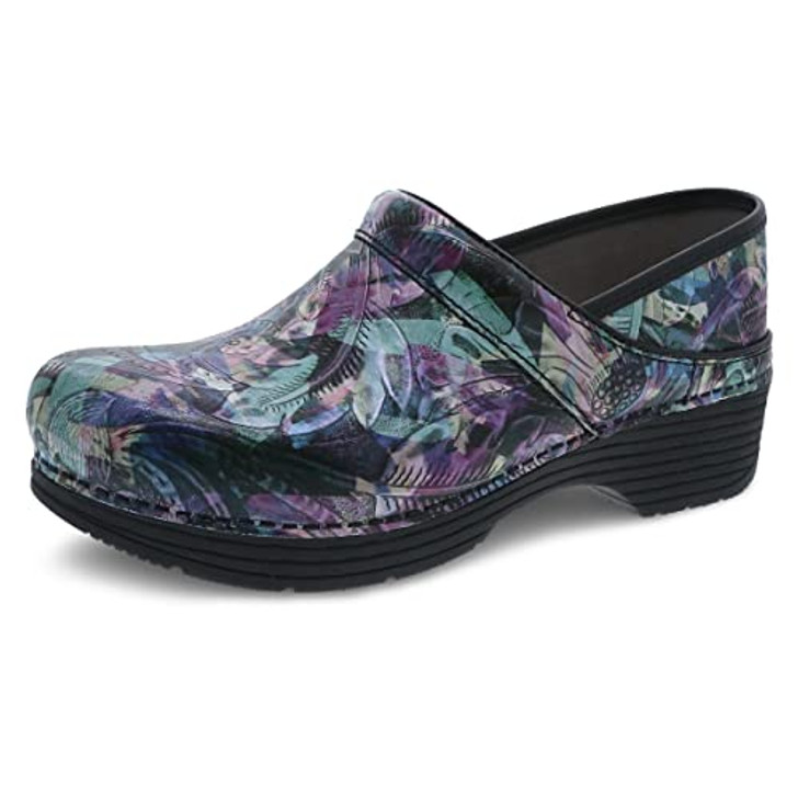 Dansko LT Pro Clogs for Women Lightweight Rocker Bottom Footwear for Comfort and Support Ideal for Long Standing Professionals Watercolor Tooled Clogs 7.5-8 M US