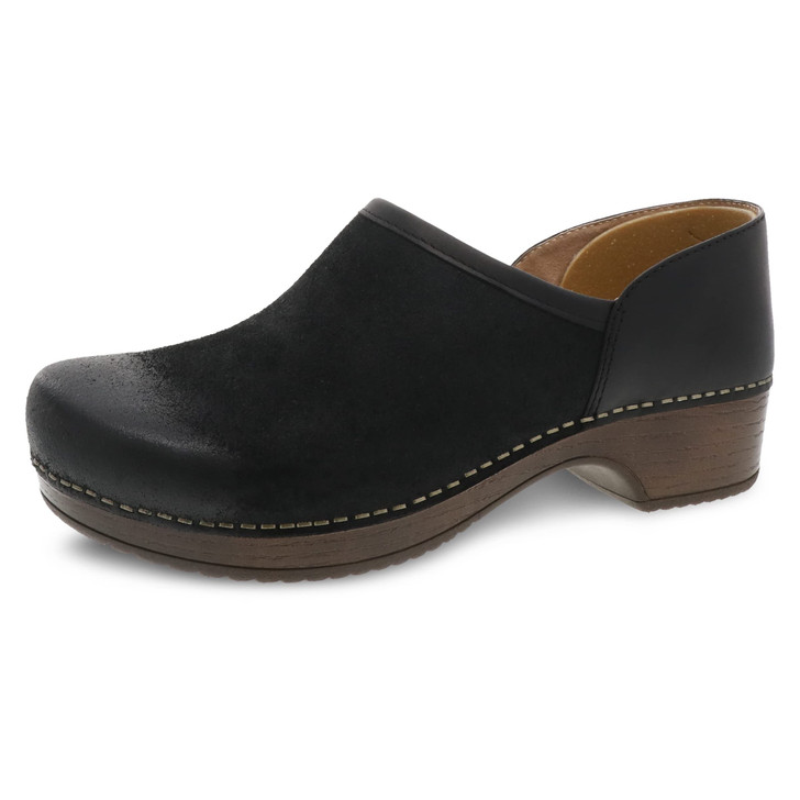 Dansko Brenna Black Slip On Clogs for Women Memory Foam and Arch Support for All -Day Comfort and Support Lightweight EVA Oustole for Long-Lasting Wear Black Bunished Suede 7.5-8 M US