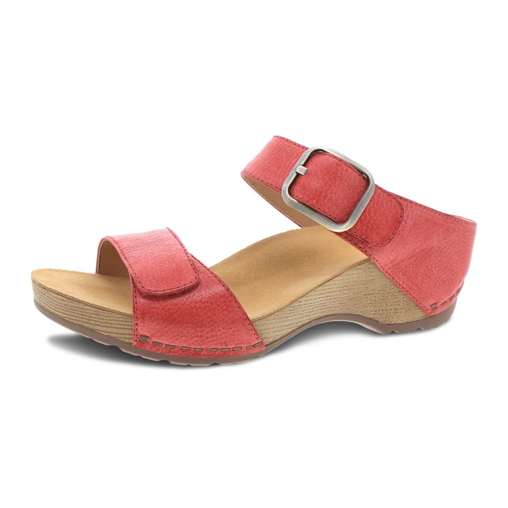 Dansko Tanya Slip-On Wedge Sandal for Women Cushioned, Contoured Footbed for All-Day Comfort and Support Hook & Loop Strap with Buckle Detail Lightweight Rubber Outsole Tanya Coral 10.5-11 M US