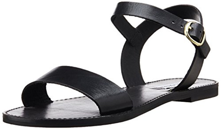 Steve Madden womens Donddi Flat Sandal, Black Leather, 7.5 US