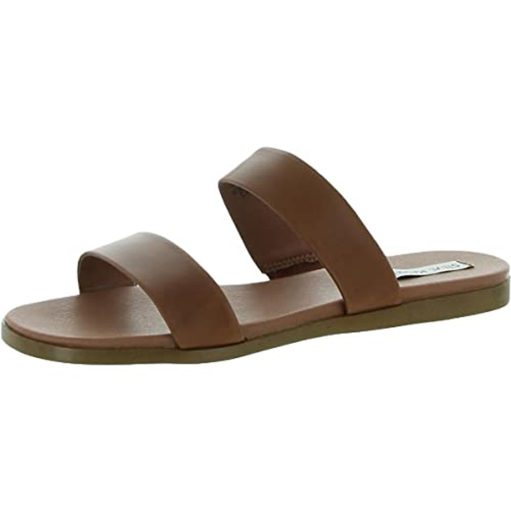 Steve Madden womens Dual Flat Sandal, Tan Leather, 8.5 US