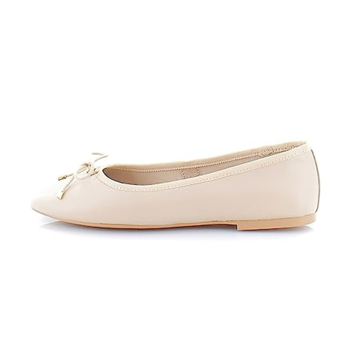 Steve Madden Blossoms Natural Leather Slip On Pointy Toe Bow Detail Ballet Flats (Natural Leather, 8)