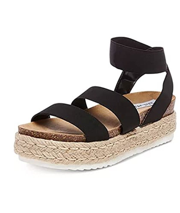 Steve Madden Women's Kimmie Wedge Sandal, Black, 7 M US