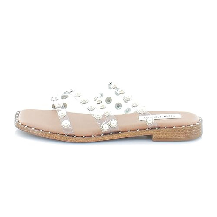 Steve Madden Women's Skyler Flat Sandal, Clear Pearl, 10