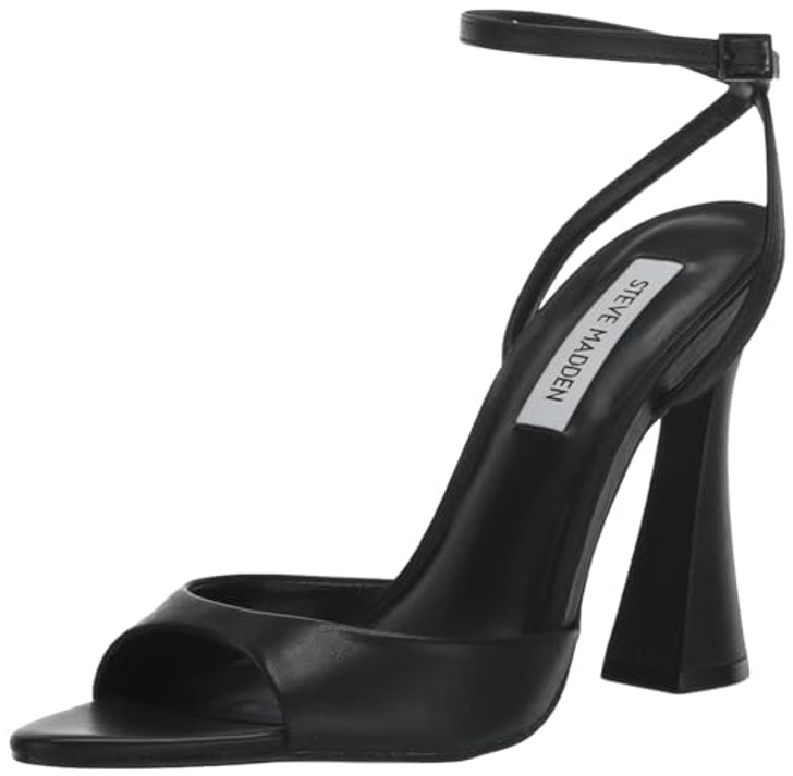 Steve Madden Women's Beki Heeled Sandal, Black Leather, 6