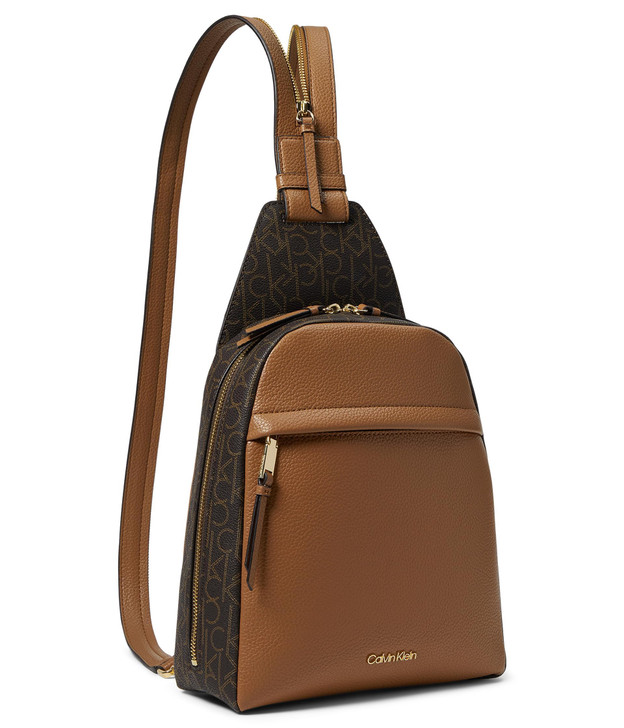 Calvin Klein Women's Mia Signature Sling, Brown/Khaki/Caramel, Medium
