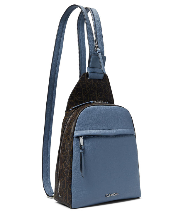 Calvin Klein Women's Mia Signature Backpack, Brown/Khaki/Flintstone, Medium