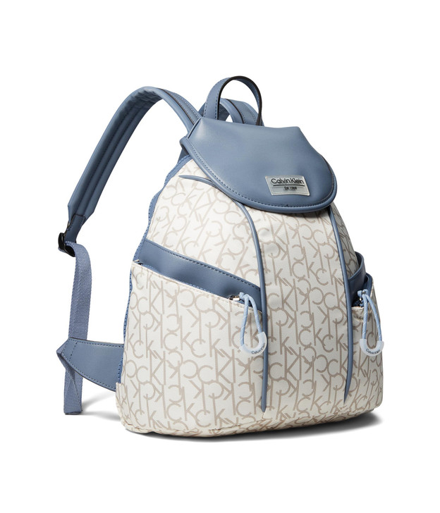 Calvin Klein Women's Sydney Signature Backpack, Vanilla/Khaki/Flintstone, Large