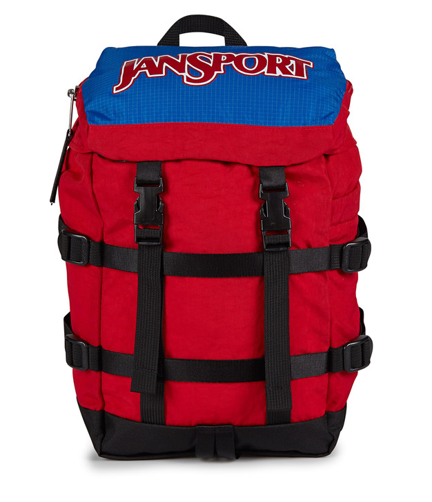 JanSport Mini Skip Pack – Compact Backpack with Main Compartment, Side Water Bottle Pocket, and Zippered Accessory Pocket, Red Tape