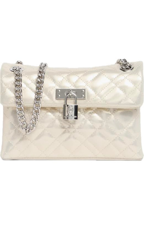 Kurt Geiger London Mini Brixton Leather Shoulder Bag Crossbody (Silver)