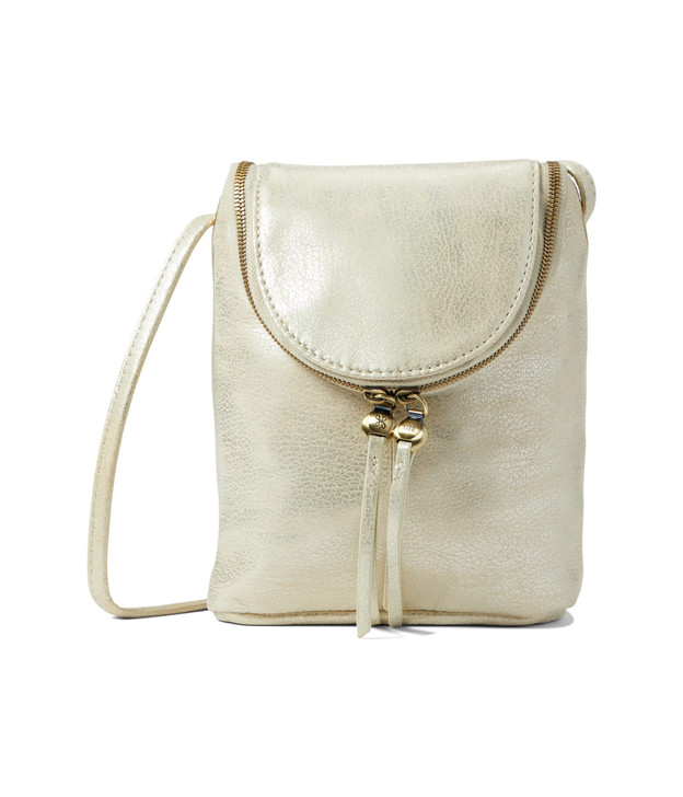 HOBO Fern Stylish Bag for Women - Leather Construction with Top Zip Closure, Printed Lined Interior, and Adjustable Crossbody Strap Bag Pearled Silver One Size One Size