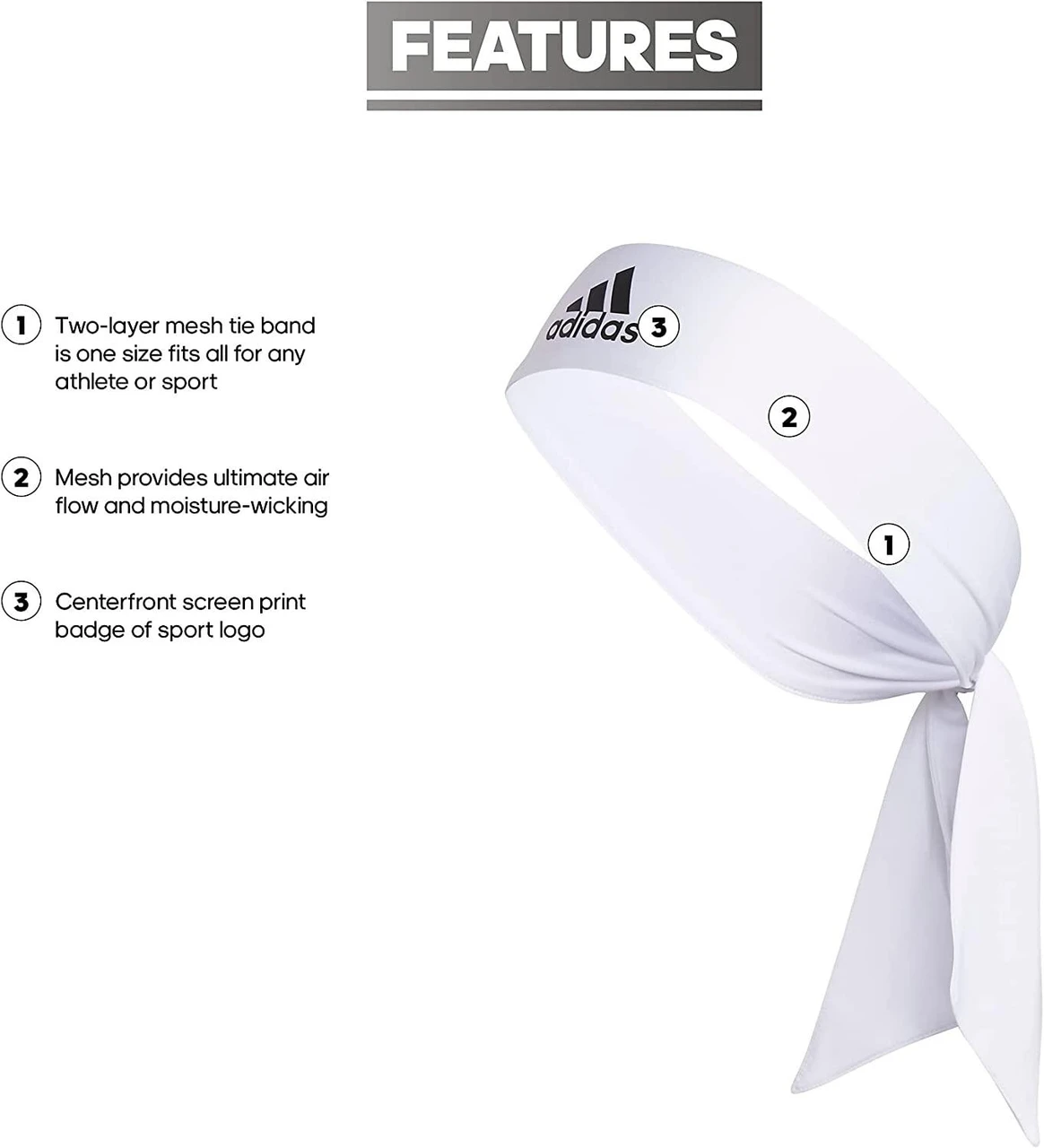Adidas GC3495 Alphaskin Tie Headband White OSFA Alphaskin_Tie_Headband_White_G  main image 4