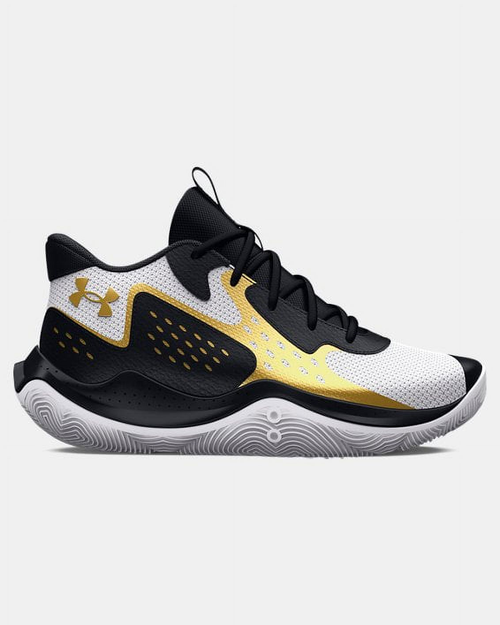 UA Grade School Jet '23 Basketball Shoe-White/Black/Gold