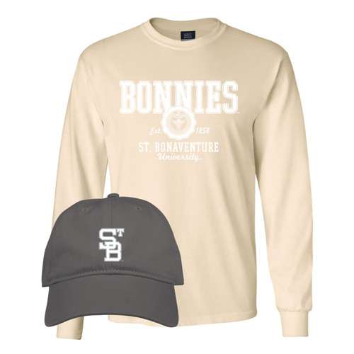 St. Bonaventure Bonnies Hat & L/S Tee Combo-Stone/Charcoal