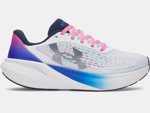 UA Women's Velociti Pace Running Shoe-White/Royal/Metallic Academy