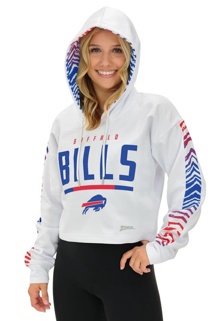 Zubaz Buffalo Bills Women's Linebacker Ombre Crop Top Hoodie-White