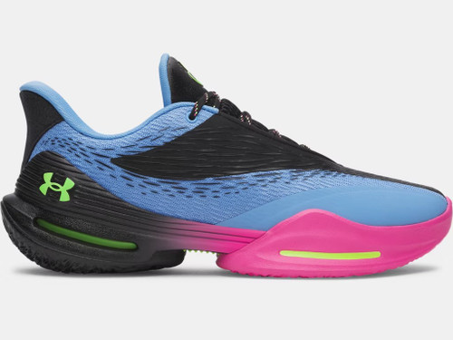 UA D. Fox 3 Basketball Shoe-Black/Horizon Blue/Hyper Green