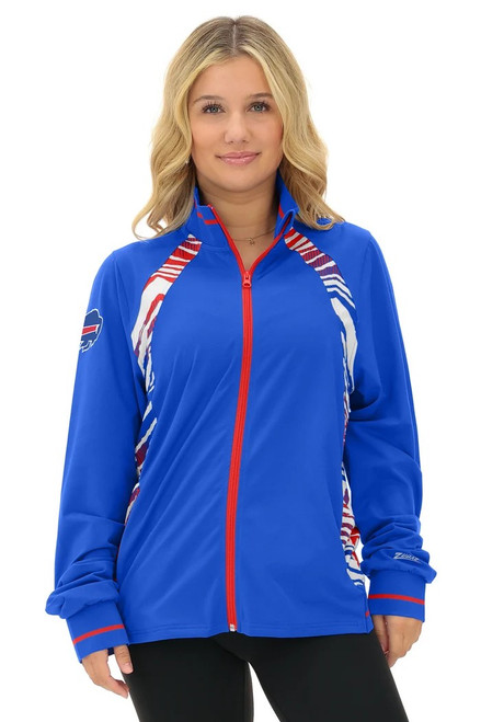 Zubaz W's Zebra Ombre Track FZ Top-Blue/White/Red