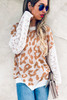 Leopard Printed Textured Sleeve Detail Casual Light Weight Knit Top