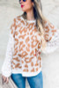 Leopard Printed Textured Sleeve Detail Casual Light Weight Knit Top