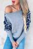 Leopard printed dolman sleeve round neck knit top