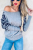 Leopard printed dolman sleeve round neck knit top