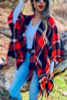 Plaid Printed Cozy Ruana Cardigan With Tassel. One size, bright red