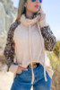 Leopard print double turtleneck waffle knit casual tunic top