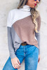 Color block turtleneck casual rib knit tunic top