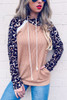 Leopard printed side zipper detail rib knit double hoodie with pockets