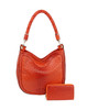 Orange color tone 2 in 1 ostrich hobo handbag and wallet set