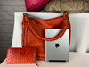 Orange color tone 2 in 1 ostrich hobo handbag and wallet set
