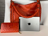 Orange color tone 2 in 1 ostrich hobo handbag and wallet set