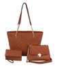 Saddle brown quilted tote, clutch, & wristlet 3-in-1 set