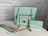 Light sage large quilted tote, cross body clutch, & wristlet 3-in-1 set