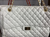 White Quilted Chain Handbag Front Pocket Zipper Closure Large Bag