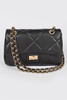 Black Quilted Wide Chain Handbag  Square Quilted Pattern Shoulder or Cross Body Customizable Chain Strap