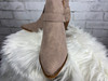 Snake taupe bootie side zipper unique outside design medium heel