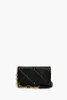 Black Baguette Crossbody Premium Vegan Leather Quilted Stitching Accessorized with Gold Rhinestone Studs Chain Links