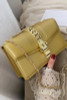 Gold solid soft vibrant dandy shoulder bag purse double chain polished high gloss Fashion gold hardware.