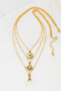 Three row star and resin crescent charm necklace Fashion gold tone