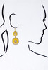Mustard yellow color medallion earrings with enamel and rhinestones