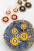 Mustard yellow color medallion earrings with enamel and rhinestones