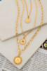 Three layer link chain necklace with beautiful charms shiny gold tone
