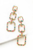 Pastel rhinestone rectangular linked hoop earrings