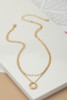 Two row delicate chain necklace with puffy hoop pendant in gold tone